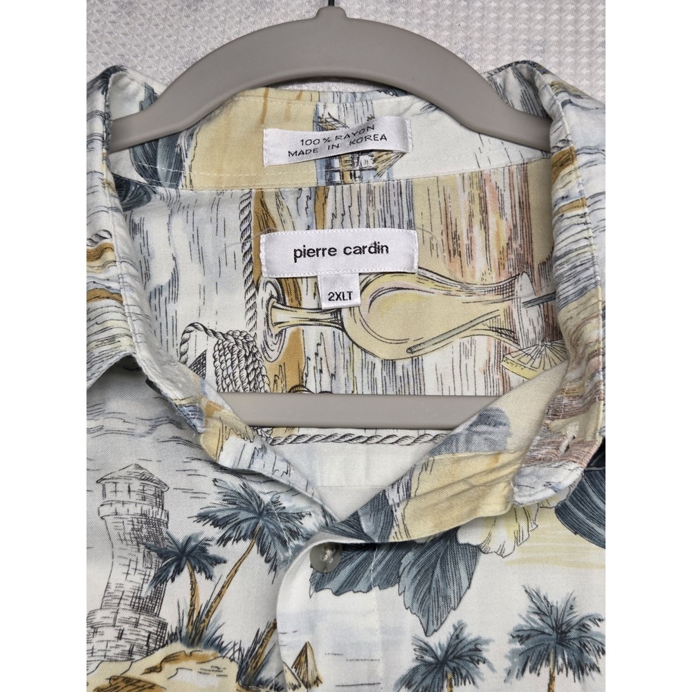 Pierre Cardin Hawaiian Shirt Mens 2XLT Tall Tropical Print Short Sleeve... - Picture 2 of 5